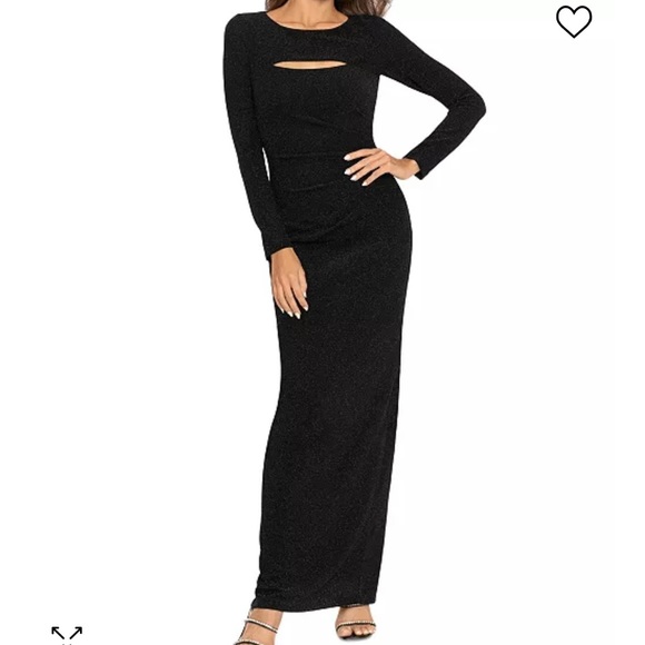 Xscape Dresses Xscape Womens Longsleeve Metallic Cutout Dress Black Poshmark